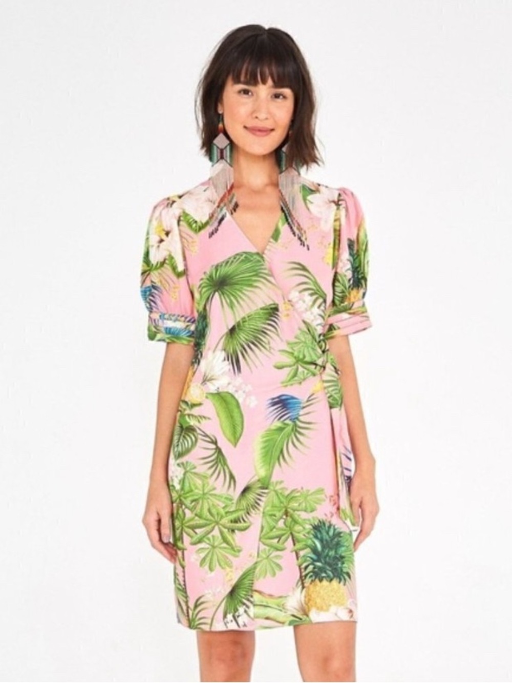 Farm Rio Wrap Dress Sz M Bahia Floral Hawaiian Tropical Resort Beach Festival